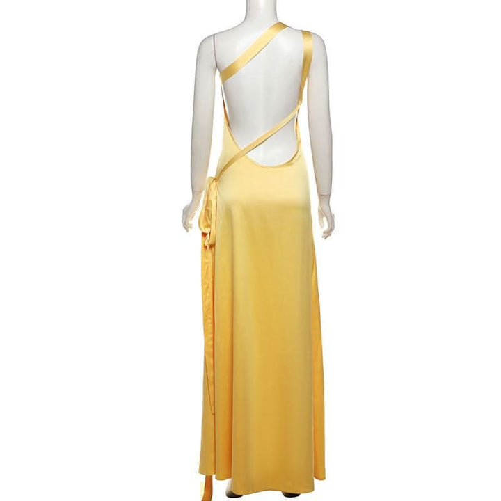 One shoulder satin backless knotted maxi dress  | Festival Outfits Women