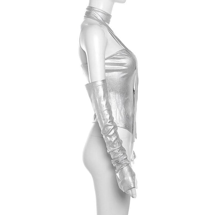 Metallic gloves zip-up tube top  | Festival Outfits Women