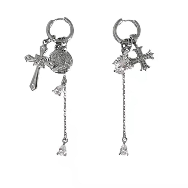 Cross pendant metal chain drop earrings  | Festival Outfits Women