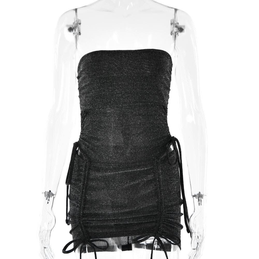 Drawstring textured backless solid bodysuit mini skirt set-final-sale  | Festival Outfits Women