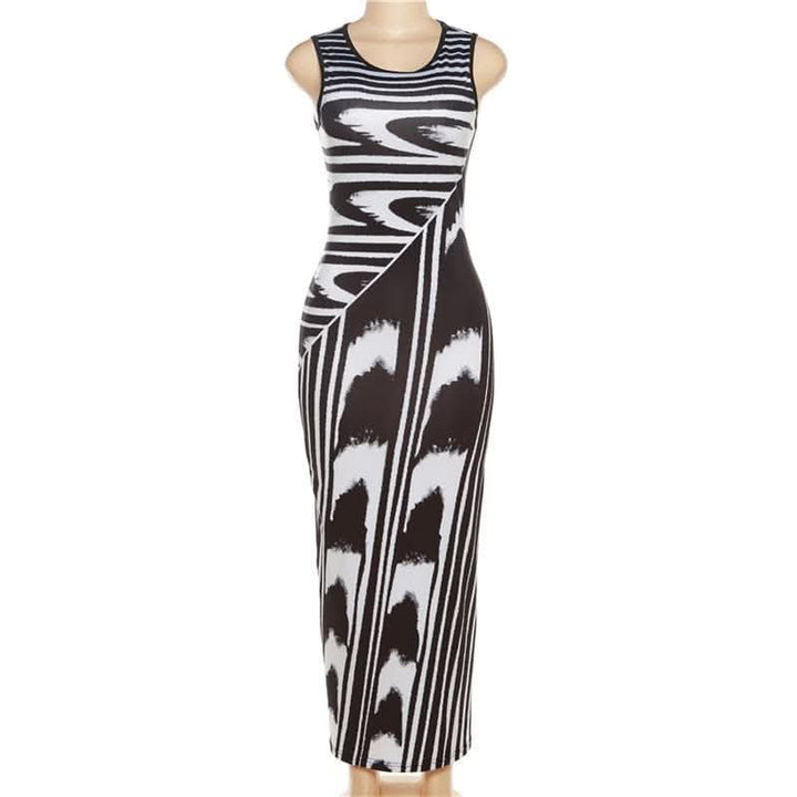Striped contrast sleeveless round neck maxi dress-final-sale  | Festival Outfits Women