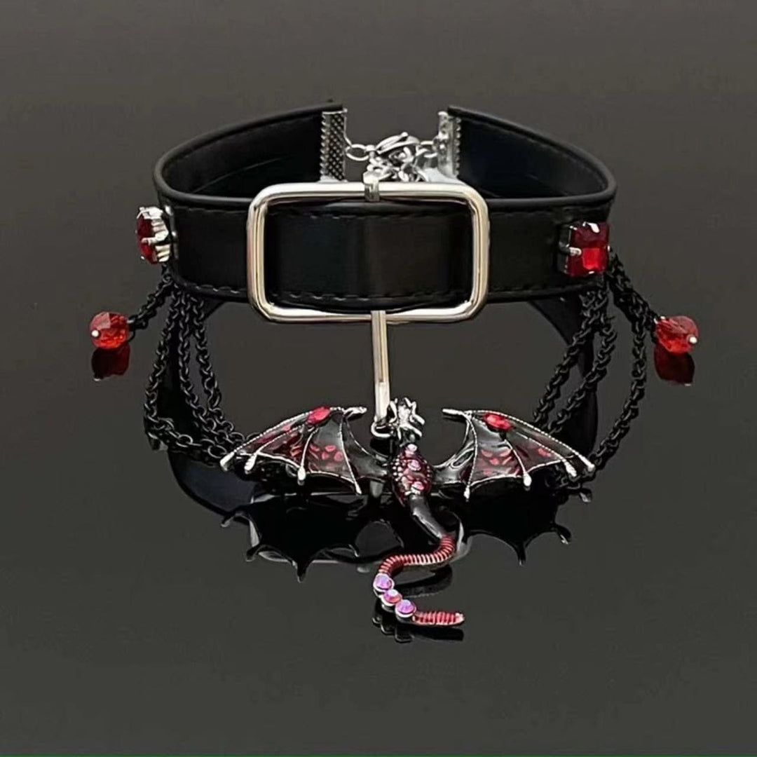 Animal pendant PU leather buckle layered choker necklace  | Festival Outfits Women