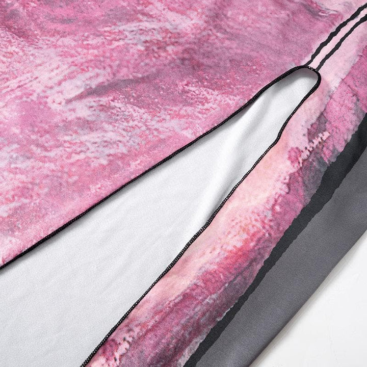 Short sleeve body print high slit maxi dress  | Festival Outfits Women