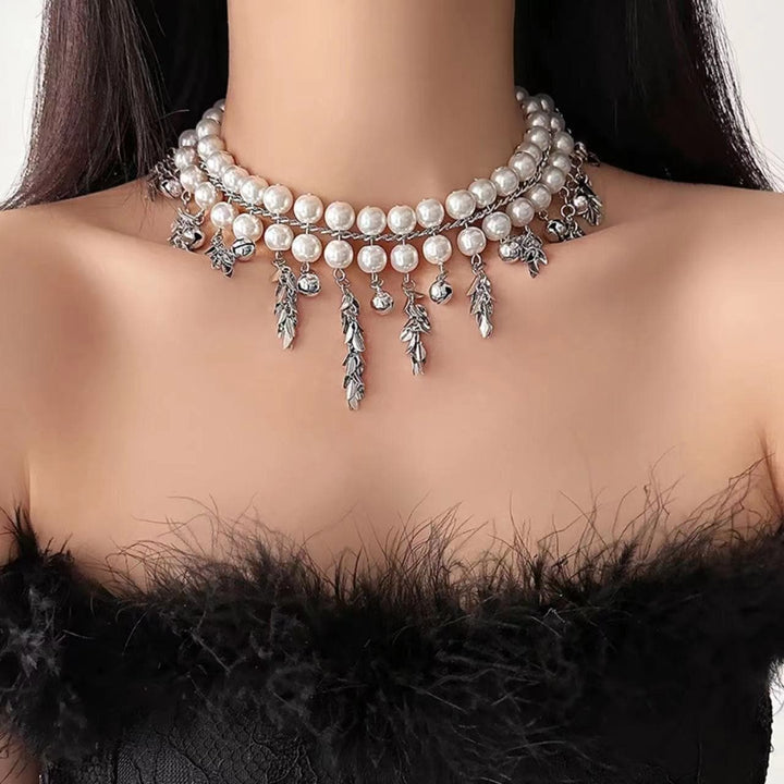 Glitter pendant faux pearl layered choker necklace  | Festival Outfits Women
