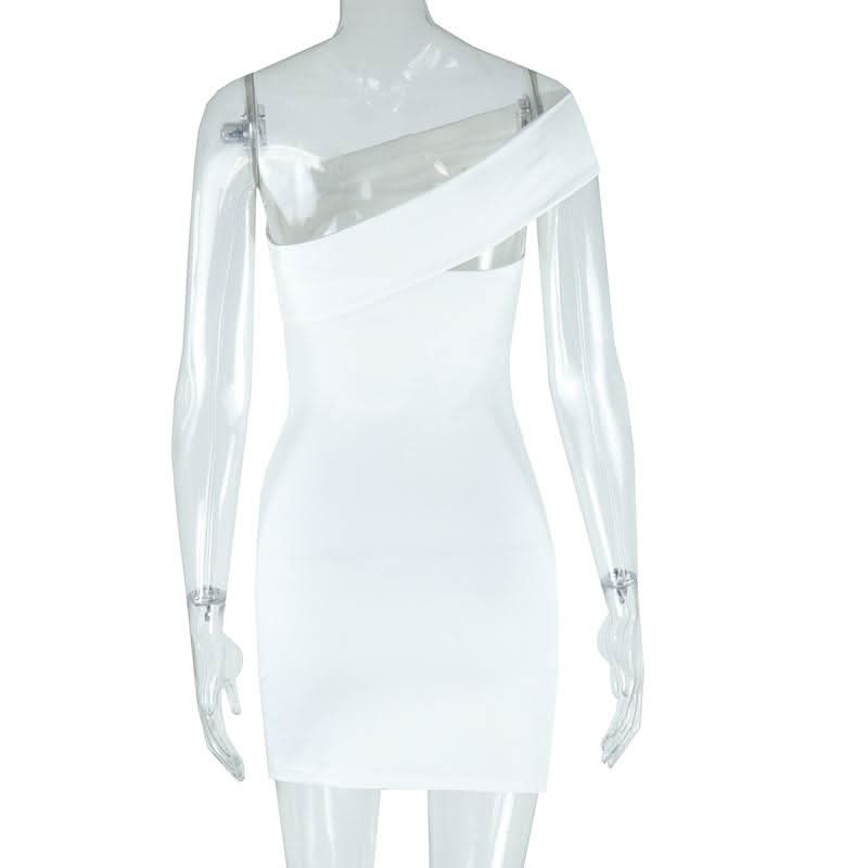 Hollow out irregular one shoulder solid cut out mini dress  | Festival Outfits Women