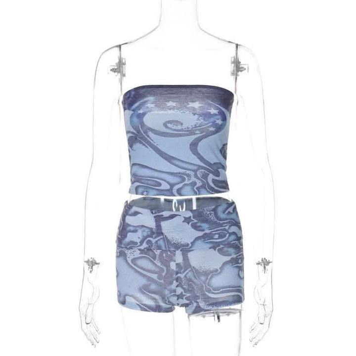 Abstract print backless contrast tube pant set-final-sale