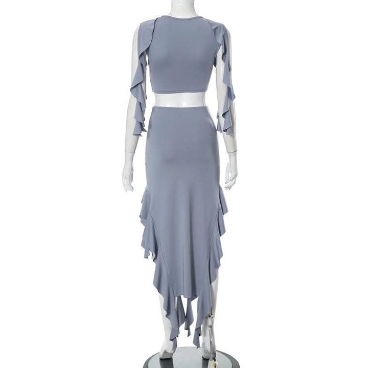 Sleeveless ruffle irregular solid maxi skirt set-final-sale  | Festival Outfits Women