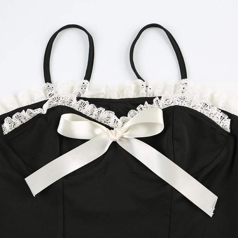 Kaya mai kama da lace hem ruffle bowknot contrast cami top | Kayan Biki na Mata