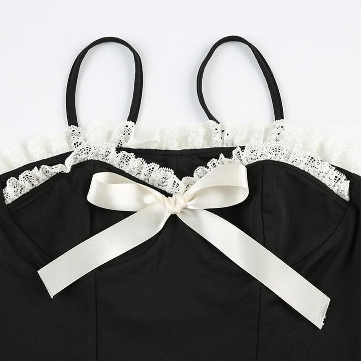 Kaya mai kama da lace hem ruffle bowknot contrast cami top | Kayan Biki na Mata