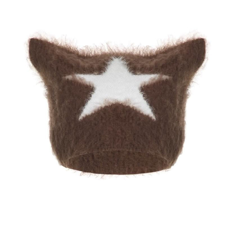 Contrast star pattern fluffy cap-final-sale