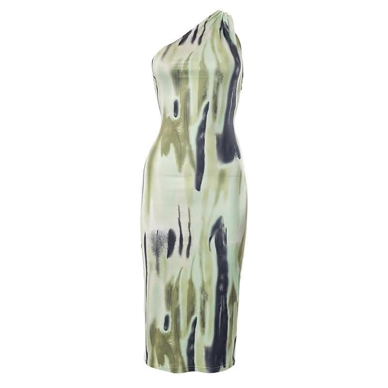 One shoulder backless tie dye irregular midi dress-final-sale  | Festival Outfits Women