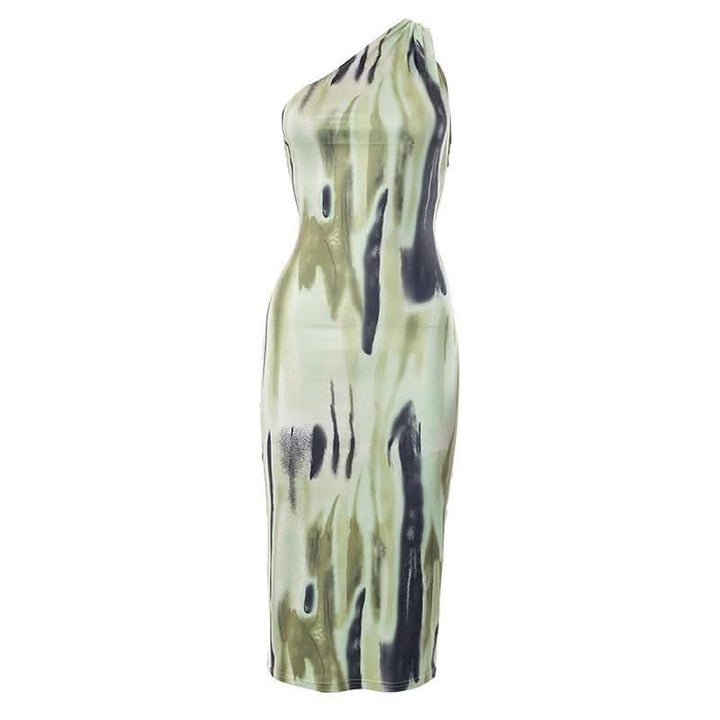 One shoulder backless tie dye irregular midi dress-final-sale  | Festival Outfits Women