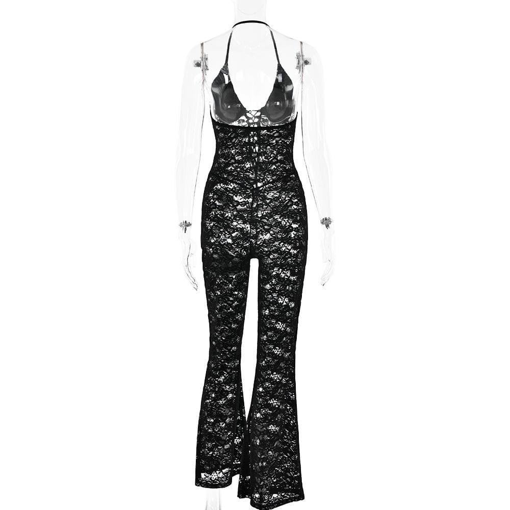 Halter lace lace up see through jumpsuit  | Festival Outfits Women