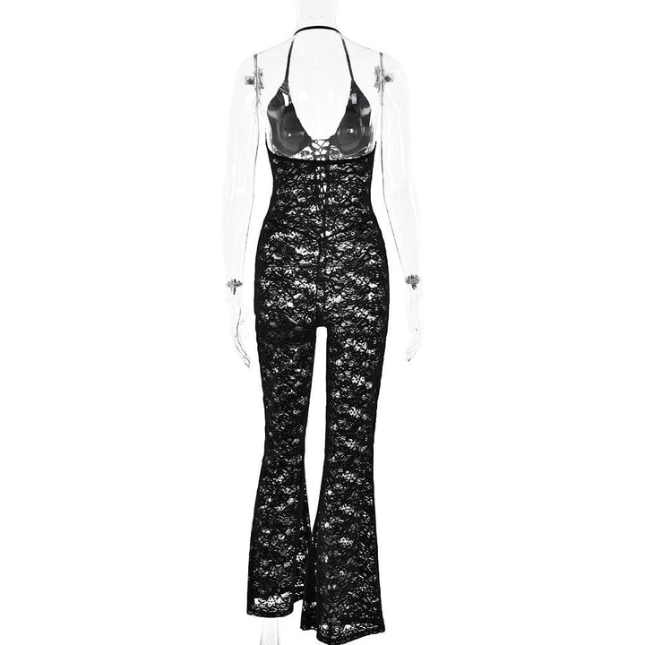 Halter lace lace up see through jumpsuit  | Festival Outfits Women