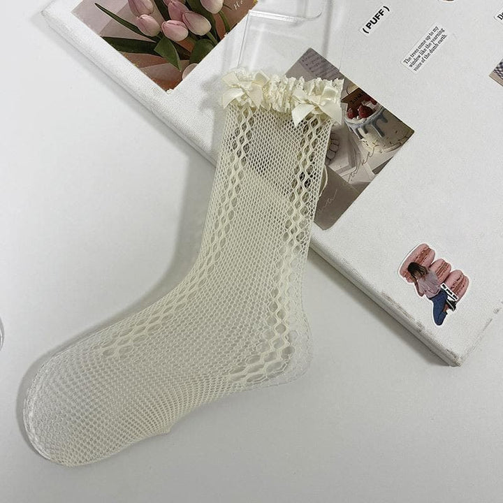 Bowknot lace hem side hollow out socks  | Festival Outfits Women