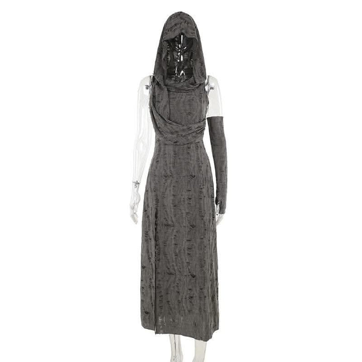 Hoodie ruched ruffle slit maxi dress-final-sale