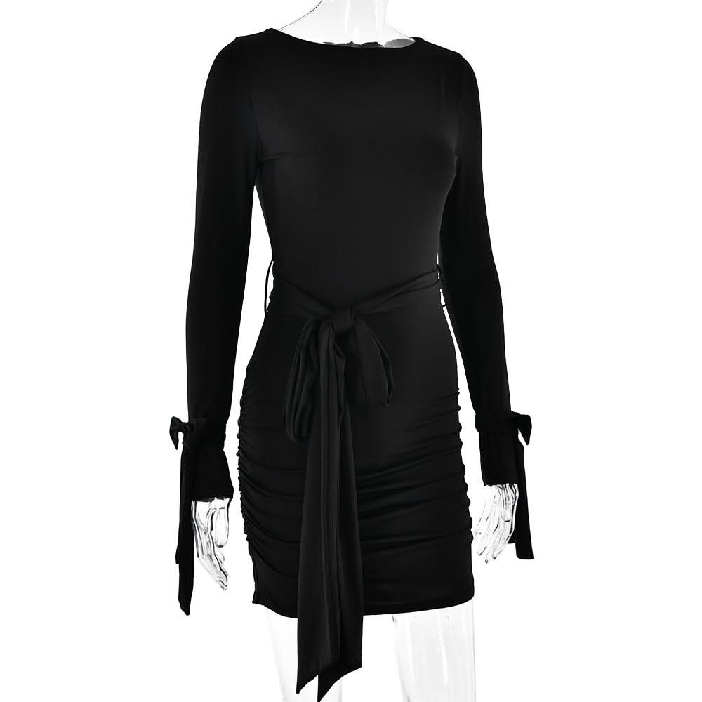 Long sleeve bowknot ruched knotted mini dress  | Festival Outfits Women