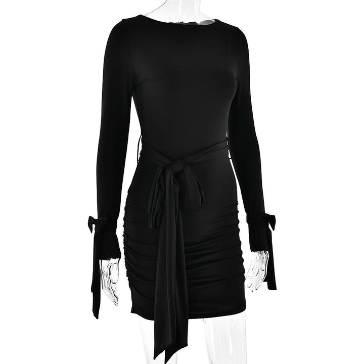 Long sleeve bowknot ruched knotted mini dress  | Festival Outfits Women