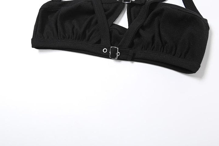 Halter hollow out buckle backless crop cut out top  | Festival Outfits Women