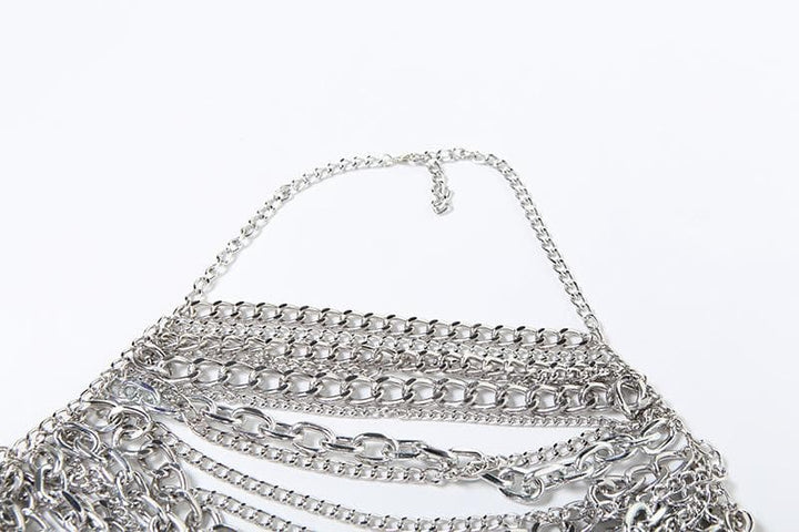 Halter layered metal chain hollow out backless cut out top  | Festival Outfits Women