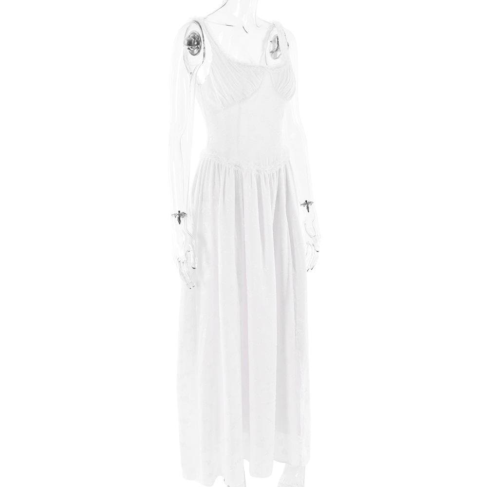 Sweetheart neck ruched textured ruffle cami maxi dress  | Festival Outfits Women