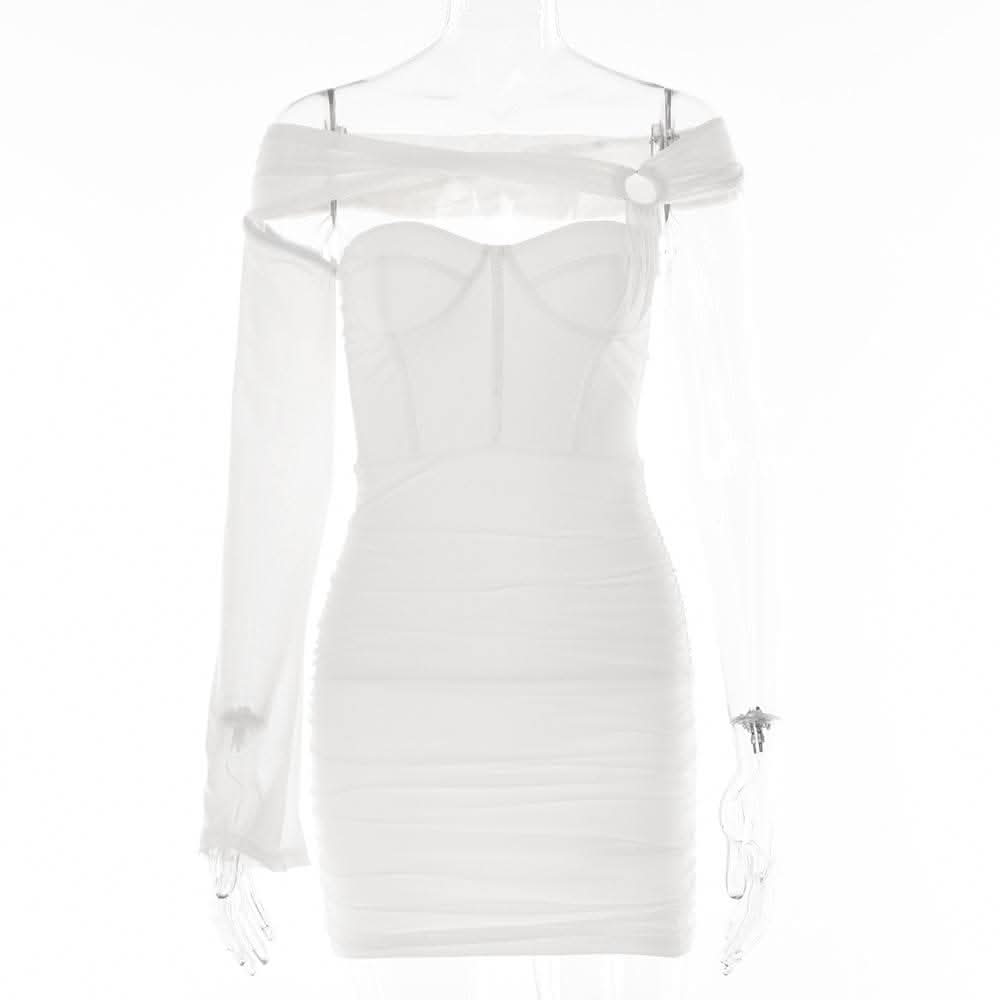 Solid one shoulder o ring hollow out mesh backless cut out mini dress-final-sale  | Festival Outfits Women