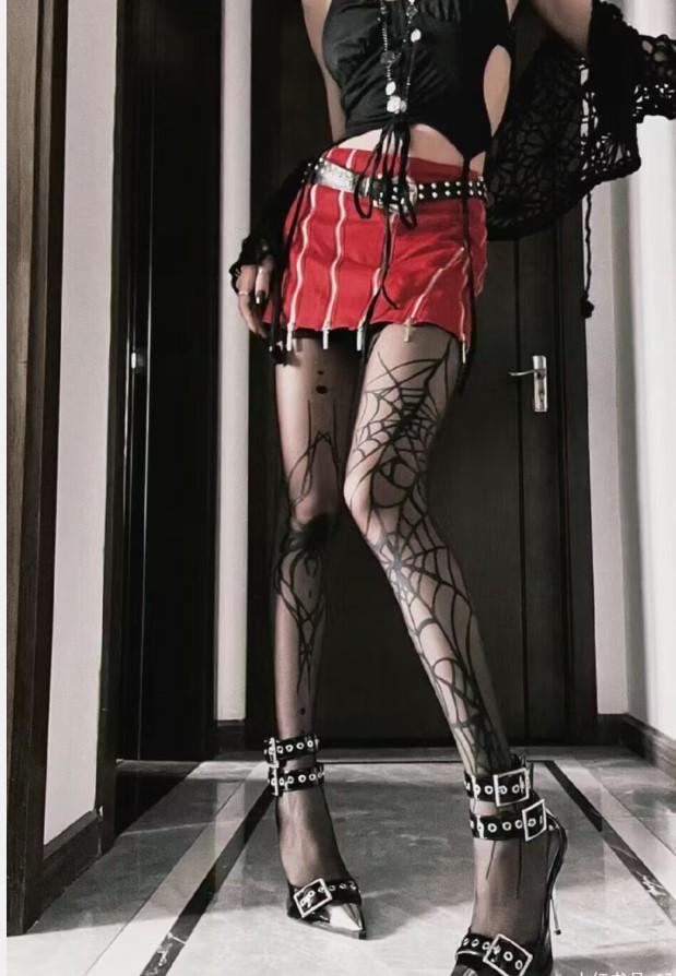 Spider web print sheer mesh halloween tights  | Festival Outfits Women
