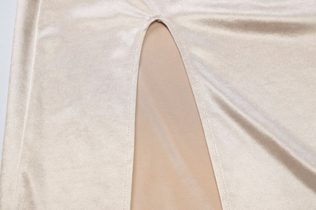 Halter cowl neck ruched backless slit maxi dress  | Festival Outfits Women