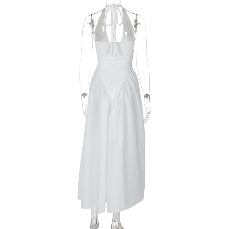 Halter v neck ruched knotted midi dress  | Festival Outfits Women