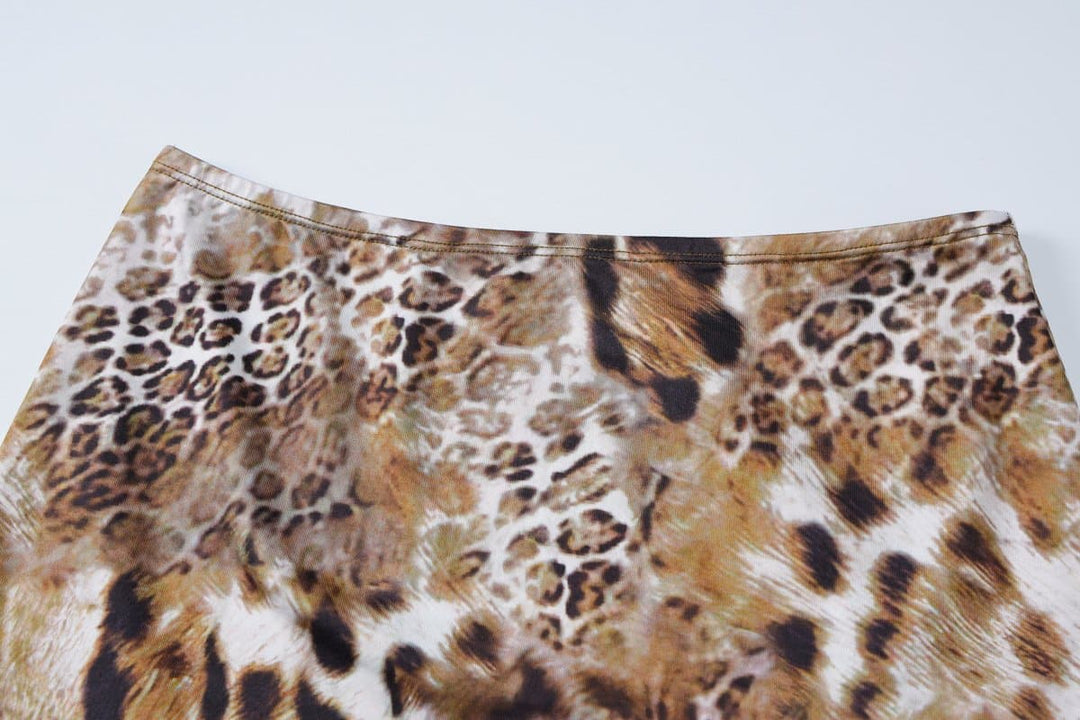 Leopard print v neck lace hem ruffle cami skirt set  | Festival Outfits Women