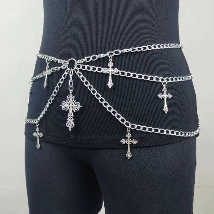 Metal chain cross decor o ring waist chain  | Festival Outfits Women