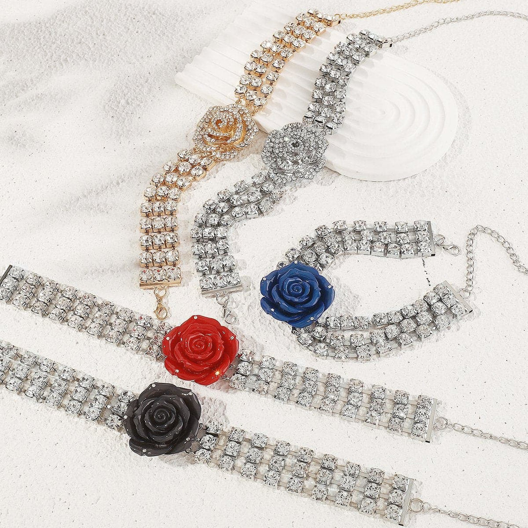 Rhinestone rose decor layered choker necklace  | Festival Outfits Women