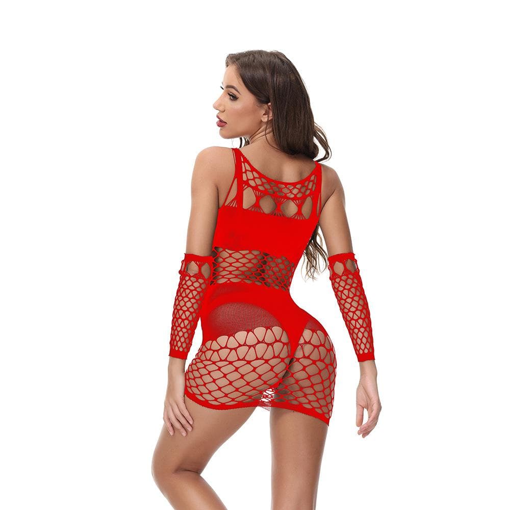 Crewneck fishnet hollow out gloves tank cut out mini dress  | Festival Outfits Women