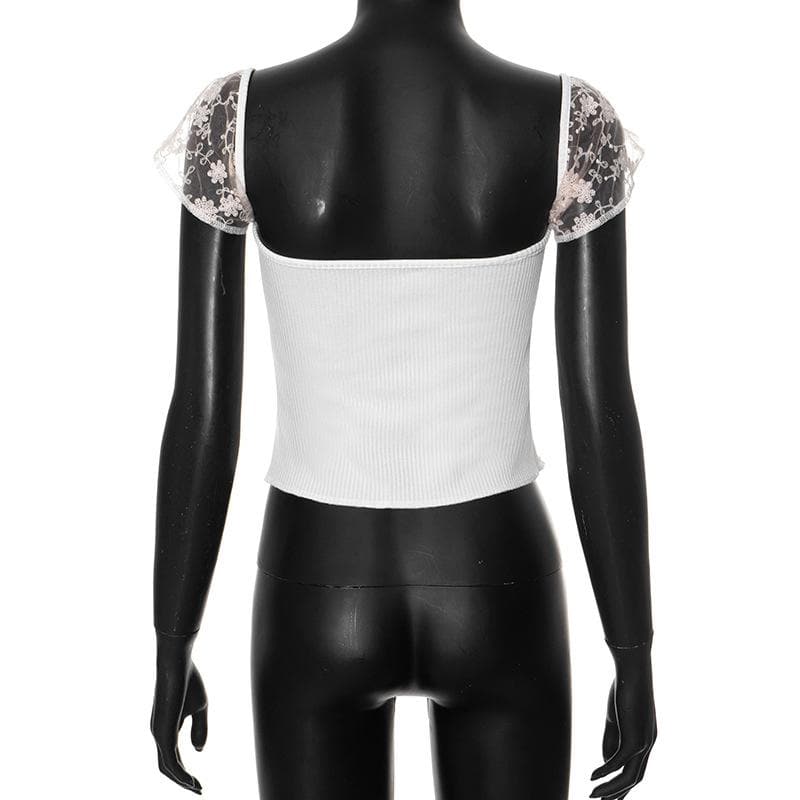 Riga mai lace mai kauri da aka yi da ribbed top | Kayan Biki na Mata