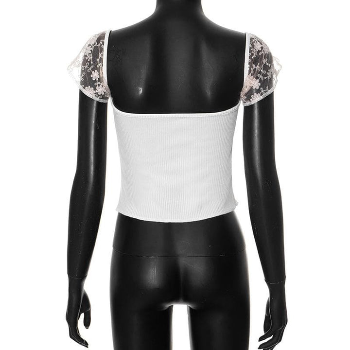 Riga mai lace mai kauri da aka yi da ribbed top | Kayan Biki na Mata