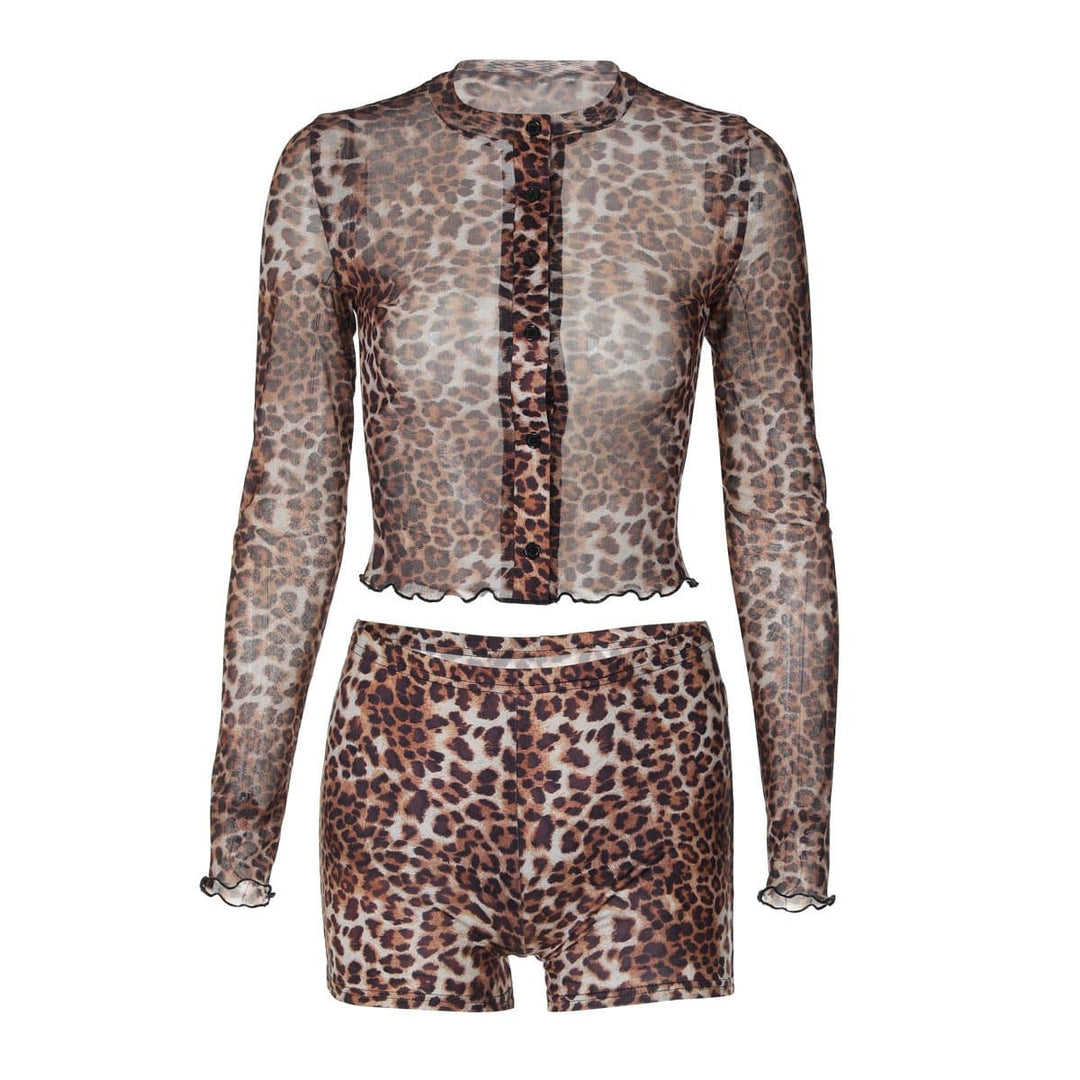 Long sleeve leopard print button pant set  | Festival Outfits Women