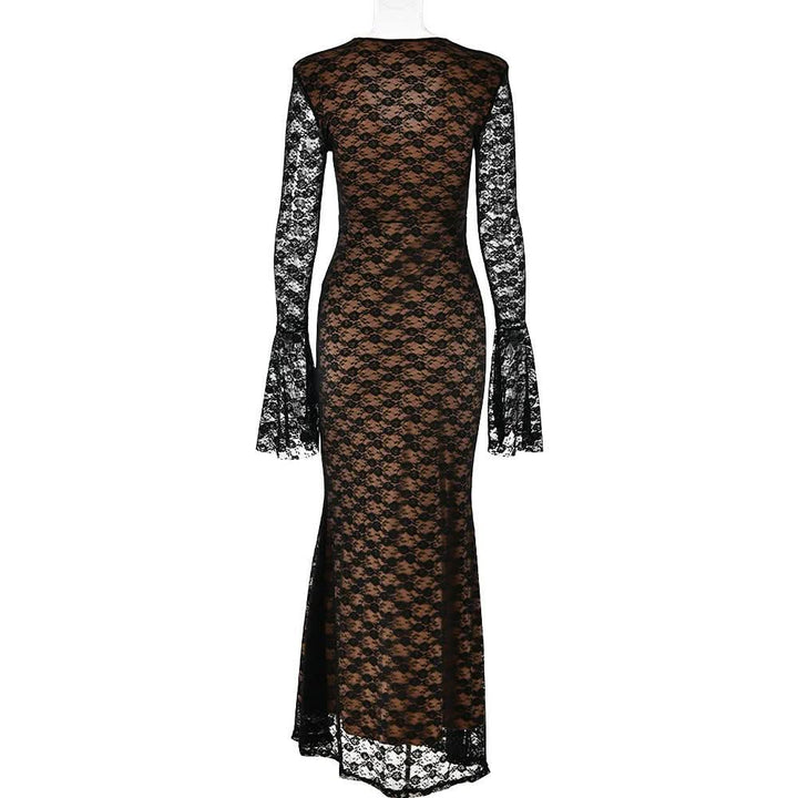Long flared sleeve lace v neck patchwork maxi dress  | Festival Outfits Women