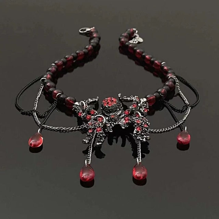 Spider pendant red metal chain layered necklace  | Festival Outfits Women