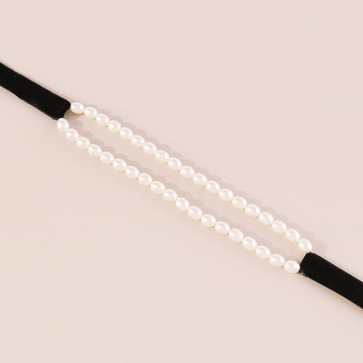 Faux pearl ribbon velvet layered choker necklace  | Festival Outfits Women