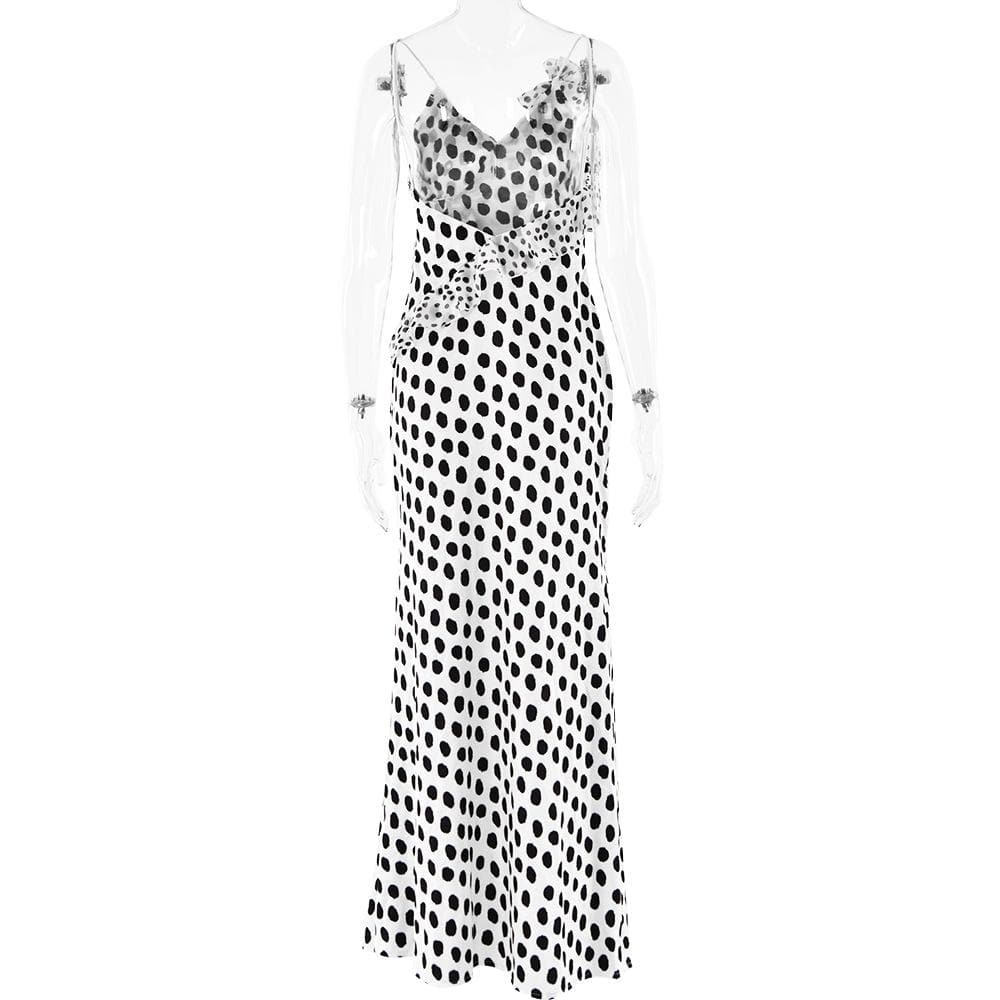 Polka dot flower applique ruffle cami maxi dress  | Festival Outfits Women