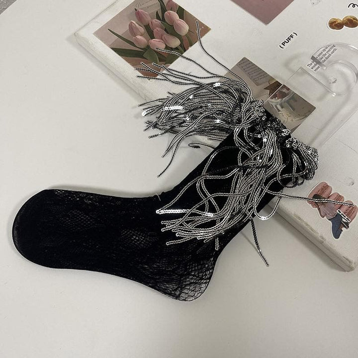 Glitter lace tassels long socks  | Festival Outfits Women