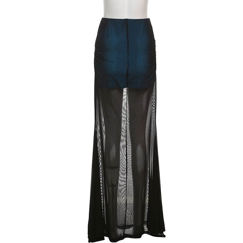 Ruched mesh patchwork maxi skirt  | Festival Outfits Women