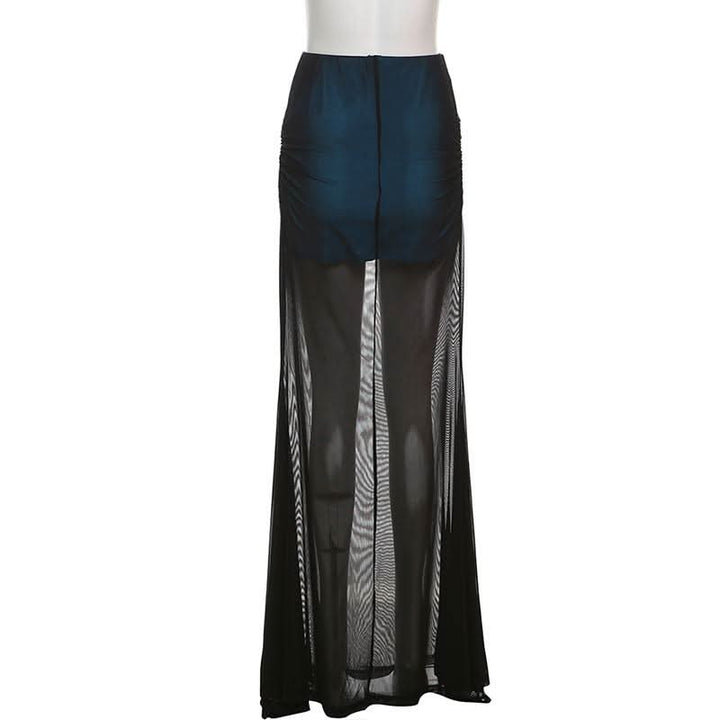 Ruched mesh patchwork maxi skirt  | Festival Outfits Women