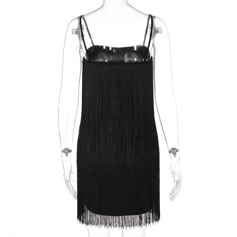 Tassels zip-up solid square neck backless cami mini dress-final-sale  | Festival Outfits Women
