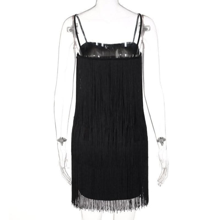 Tassels zip-up solid square neck backless cami mini dress-final-sale  | Festival Outfits Women