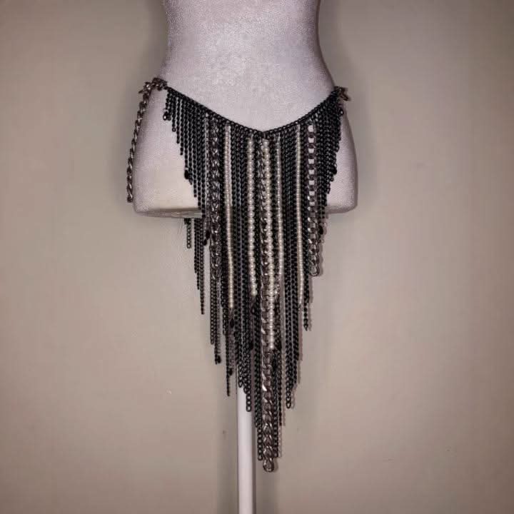 Halter layered beaded metal chain waist chain set  | Festival Outfits Women