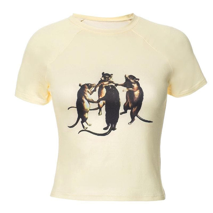 Short sleeve crew neck mice print top  | Festival Outfits Women-final-sale
