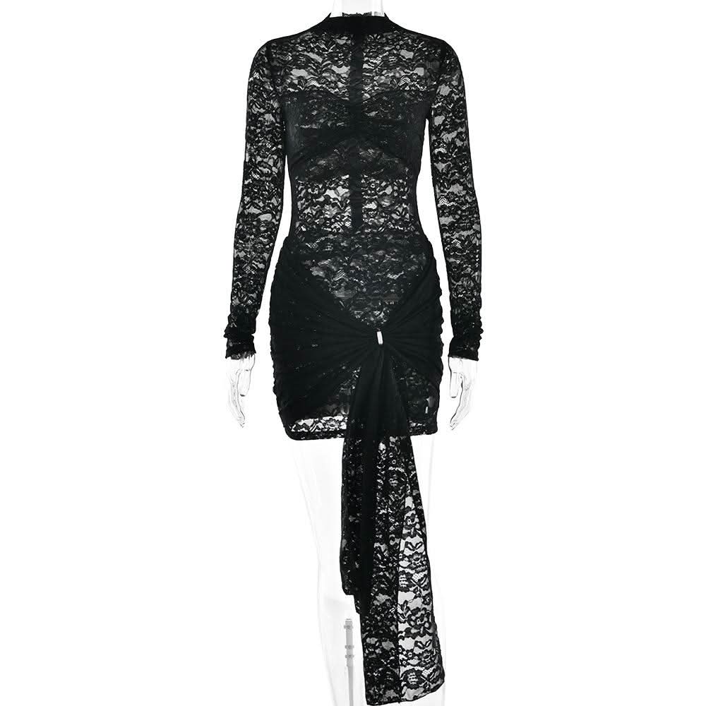 fitted lace wedding dress Vinelle Long Sleeve Mini Dress | Black | Womens main image 0