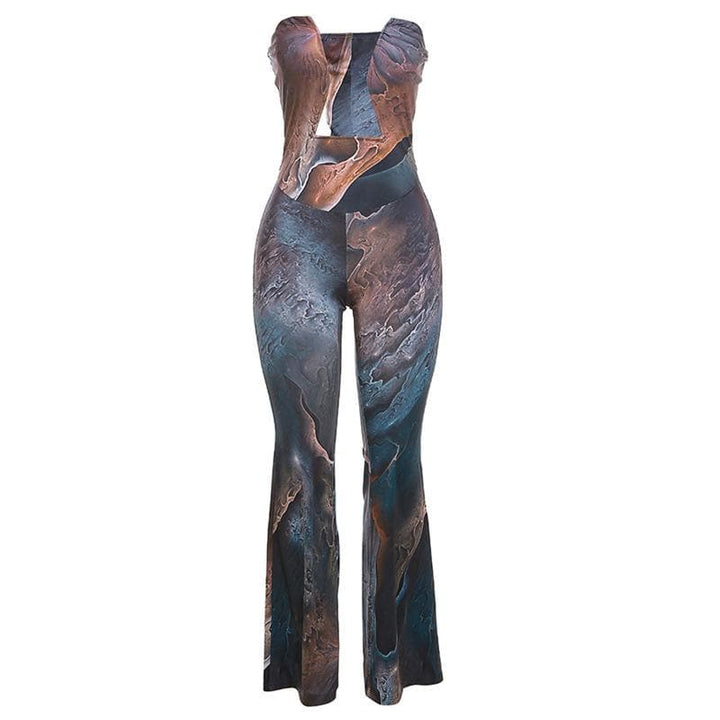 Print abstract notch neck tube jumpsuit  | Festival Outfits Women