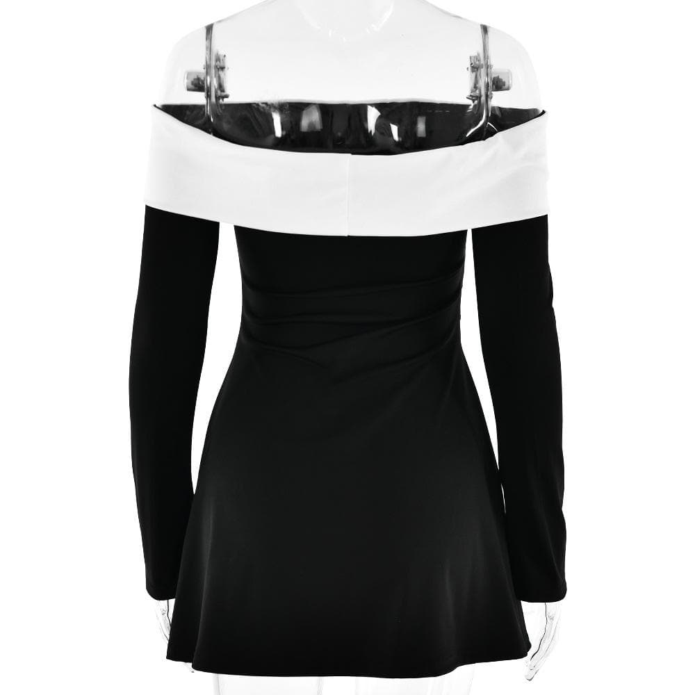 Long sleeve off shoulder patchwork backless mini dress  | Festival Outfits Women